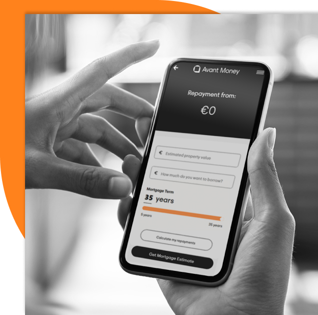 Image of a hand holding a phone showing the Avant Money mortgage calculator